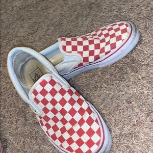Red checkered slip on vans